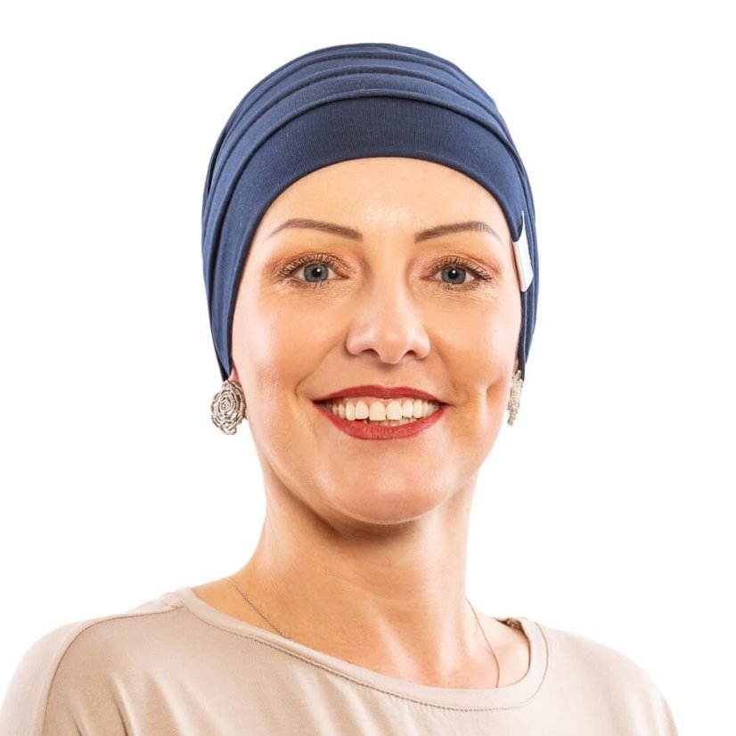 Dámska čiapka tmavomodrá pre citlivú pokožku, dvojvrstvový a elastický strih.