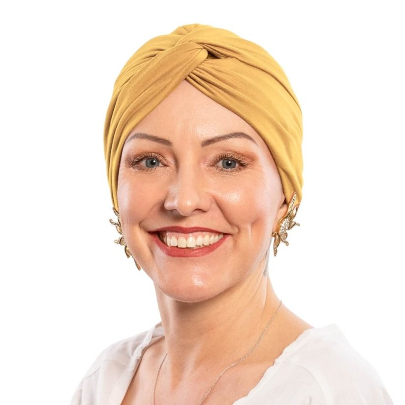 Dámsky bavlnený turban po chemoterapii Canaver mango.