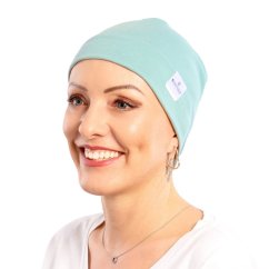 Dámska čiapka na spanie pre onkologické pacientky sivomodrá.
