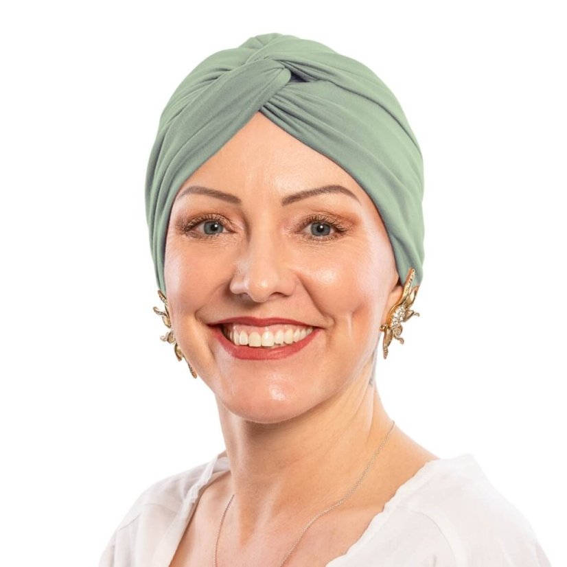 Dámsky bavlnený turban po chemoterapii Canaver mätový.