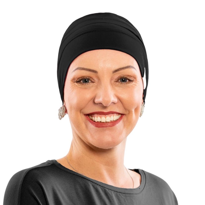 Dámska čiapka čierna pre citlivú pokožku, dvojvrstvový a elastický strih.
