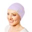 Tenká fialová bavlnená čiapka pre onkologické pacientky po chemoterapii Canaver. Čiapka na alopéciu. 