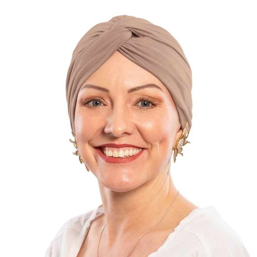 Dámsky bavlnený turban po chemoterapii Canaver hnedý.