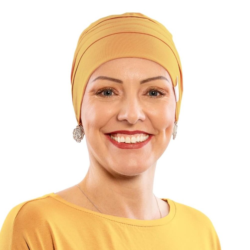 Dámska onko čiapka mango pre citlivú pokožku, dvojvrstvový a elastický strih.