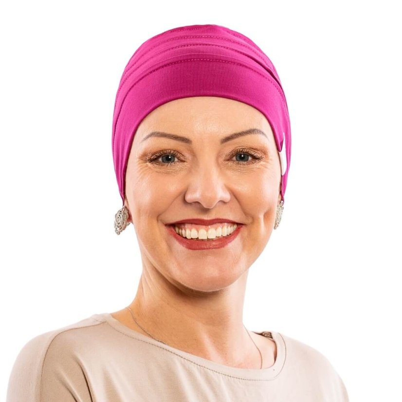 Dámska čiapka cyklamenová pre citlivú pokožku, dvojvrstvový a elastický strih.