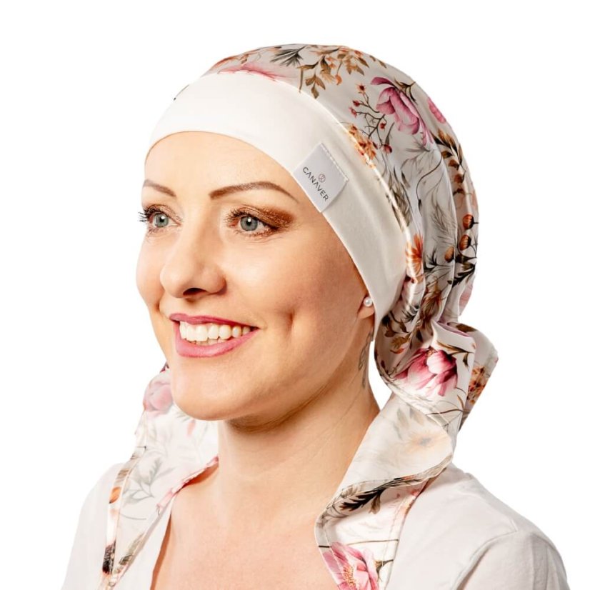 Saténová šatka po chemoterapii Canaver avero kvety.