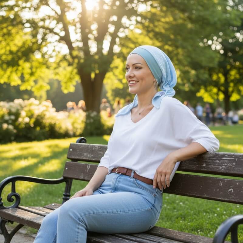 Dámska šatka po chemoterapii Canaver mušelínová bledomodrá.