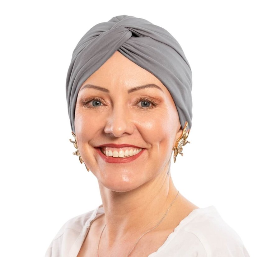 Dámsky bavlnený turban po chemoterapii Canaver sivý.