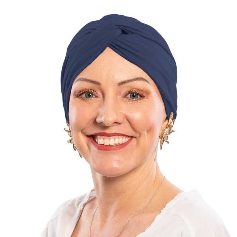Dámsky bavlnený turban po chemoterapii Canaver tmavomodrý.