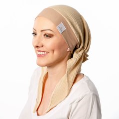 Onkologická šatka po chemoterapii z mušelínu Canaver hnedá.