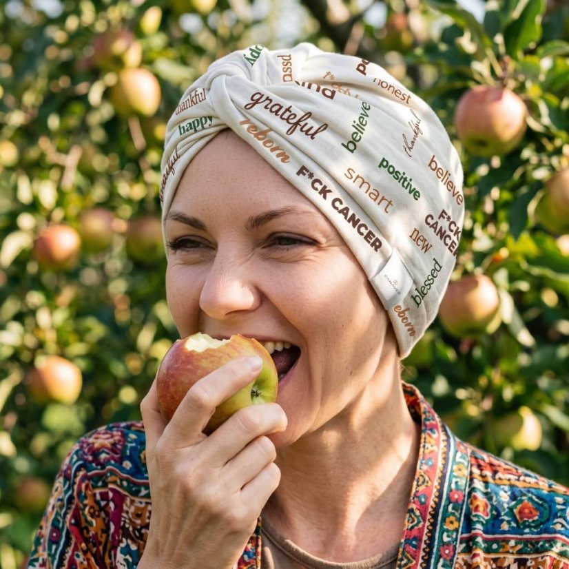 Bavlnený turban Canaver Belora F*ck Cancer béžový.