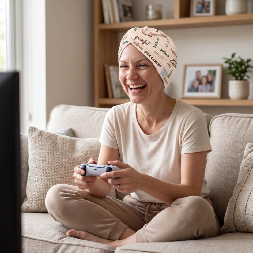 Bavlnený turban Canaver Belora F*ck Cancer béžový.
