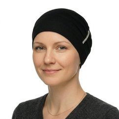Tenká bavlnená čiapka pre onkologické pacientky po chemoterapii Canaver. Čiapka na alopéciu. Čierna farba.
