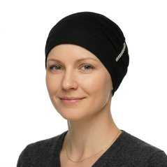 Tenká bavlnená čiapka pre onkologické pacientky po chemoterapii Canaver. Čiapka na alopéciu. Čierna farba.