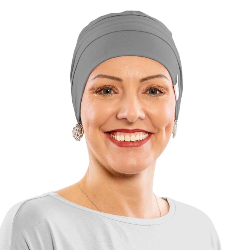 Dámska čiapka sivá pre citlivú pokožku, dvojvrstvový a elastický strih.