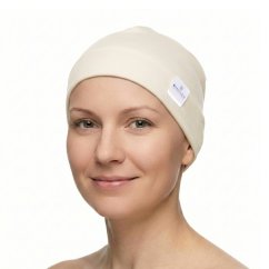 Dámska čiapka na spanie pre onkologické pacientky sivomodrá. Ušitá z prémiového bavlneného úpletu. Dámska čiapka na spanie pre onkologické pacientky sivomodrá. Ušitá z prémiového bavlneného úpletu.