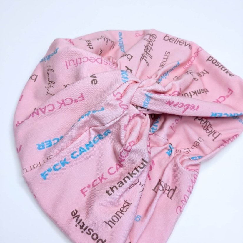 Bavlnený turban Canaver Belora F*ck Cancer ružový.