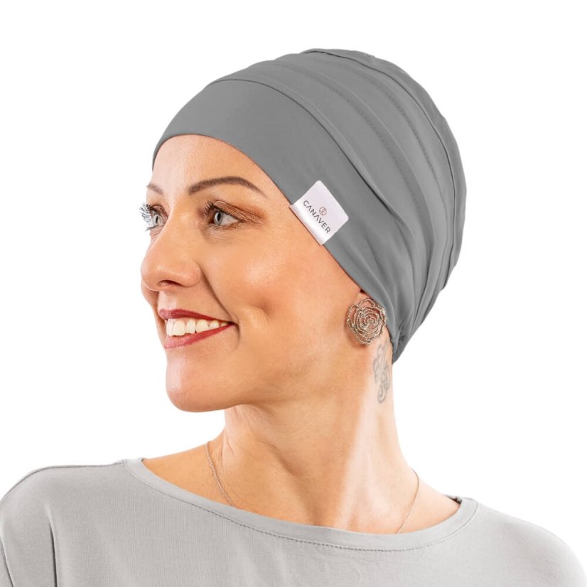 Canaver onko čiapka sivá, bavlnená pokrývka hlavy pre ženy po chemoterapii a alopécii.