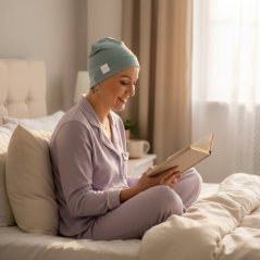 Dámska čiapka na spanie pre onkologické pacientky Canaver sivomodrá.