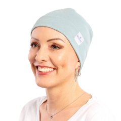 Dámska čiapka na spanie pre onkologické pacientky sivomodrá.