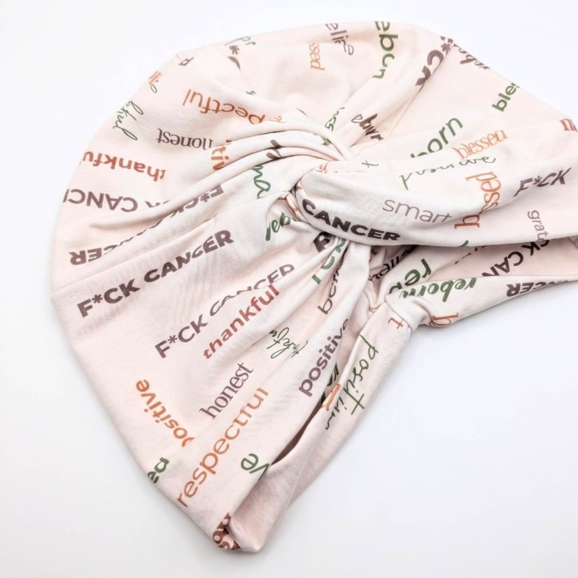 Bavlnený turban Canaver Belora F*ck Cancer béžový.