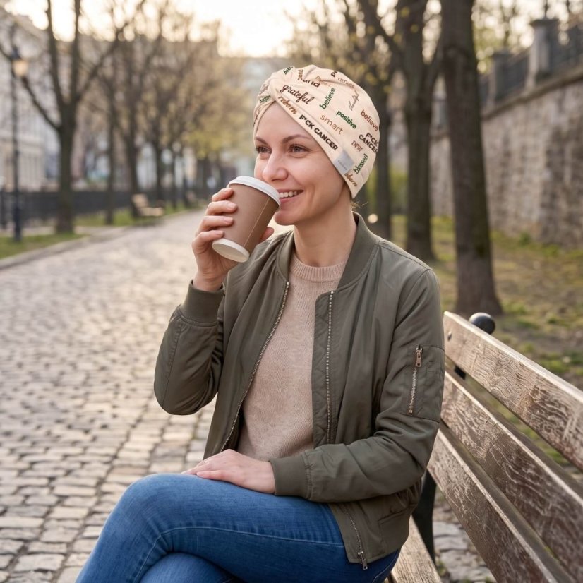Bavlnený turban Canaver Belora F*ck Cancer béžový.